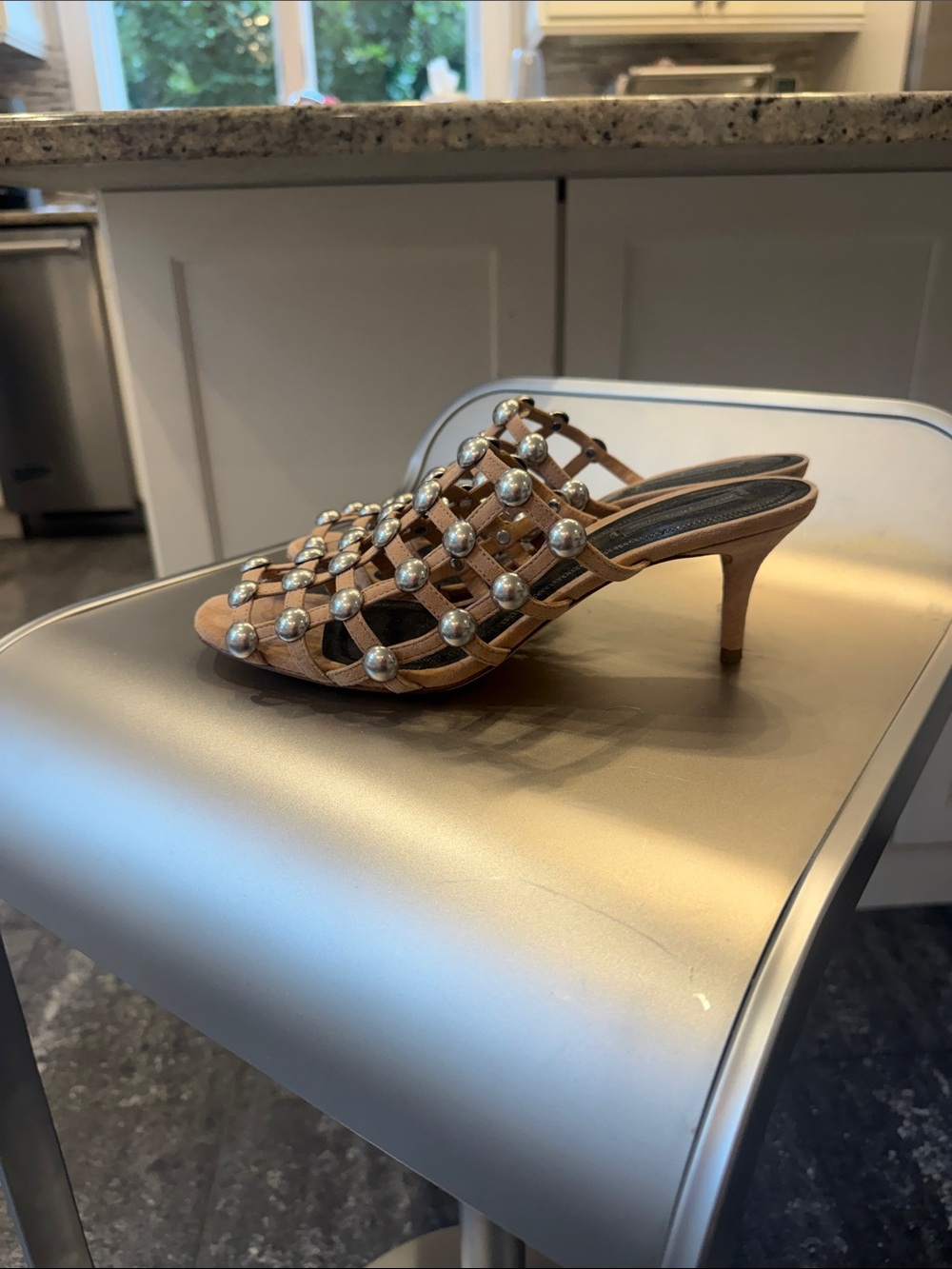 Alexander Wang Sadie clay suede Studded Strappy  2.5” kitten Heel Mule